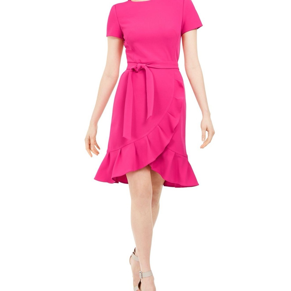 Calvin Klein Size Four Hot Pink Ruffle Skirt Dress